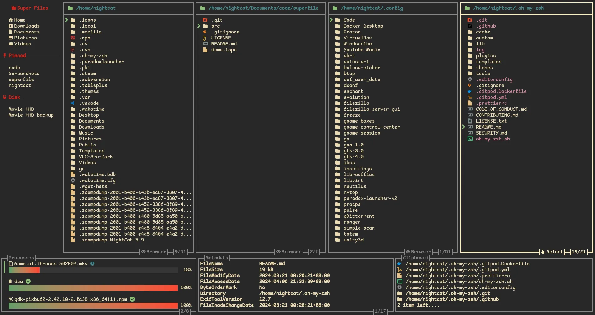 Gruvbox theme preview showing retro warm color palette